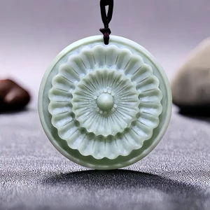Natural Real Jade Flower Pendant Necklace Charm Gemstones Vintage Gift Stone Amulet Carved Jewelry Luxury Talismans Accessories