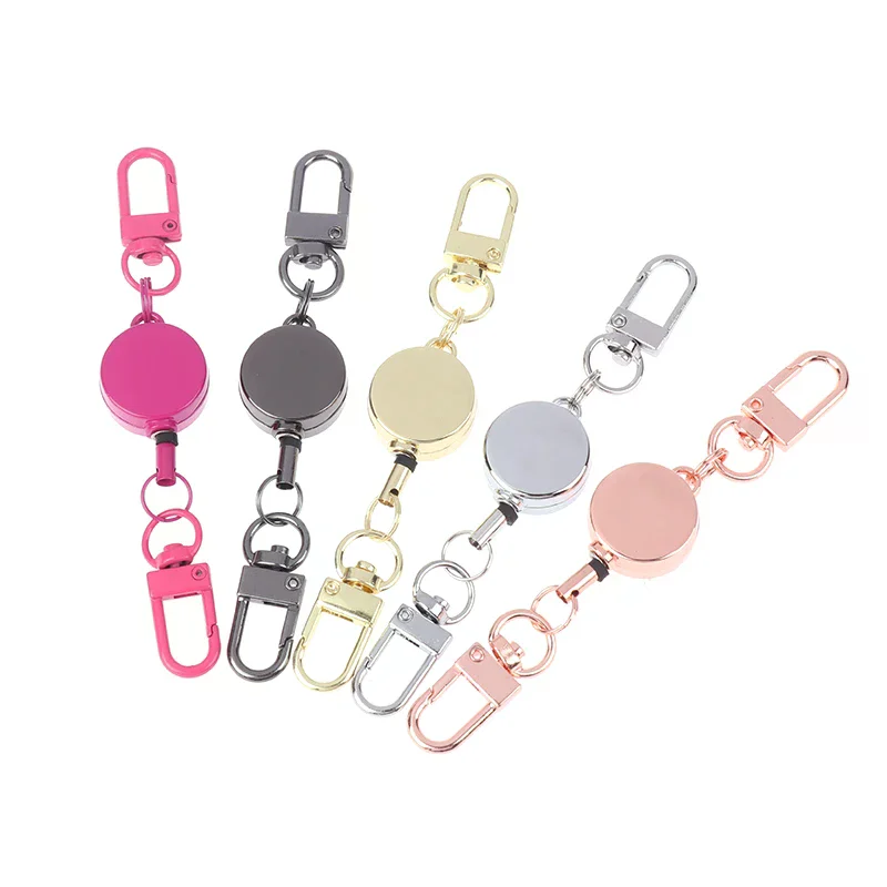 Anti-theft Metal Easy-to-pull Buckle Rope Retractable Key Holder Elastic Keychain Sporty Retractable Key Ring Nurse Parts 21MM