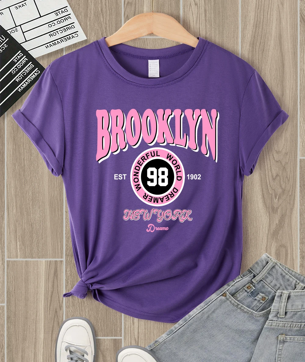 

Brooklyn Wonderful World Dreamer Женская футболка с принтом в стиле хип-хоп Летняя футболка Универсальные топы Y2K Удобная повседневная спортивная одежда