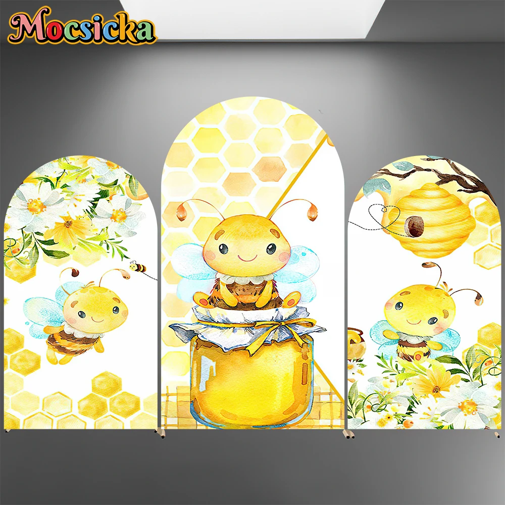 

Mocsicka Yellow Bee Arch Backdrop Cover Elastic Double-Faced Baby Birthday Arched Background Honey Flower Party Decoration Props
