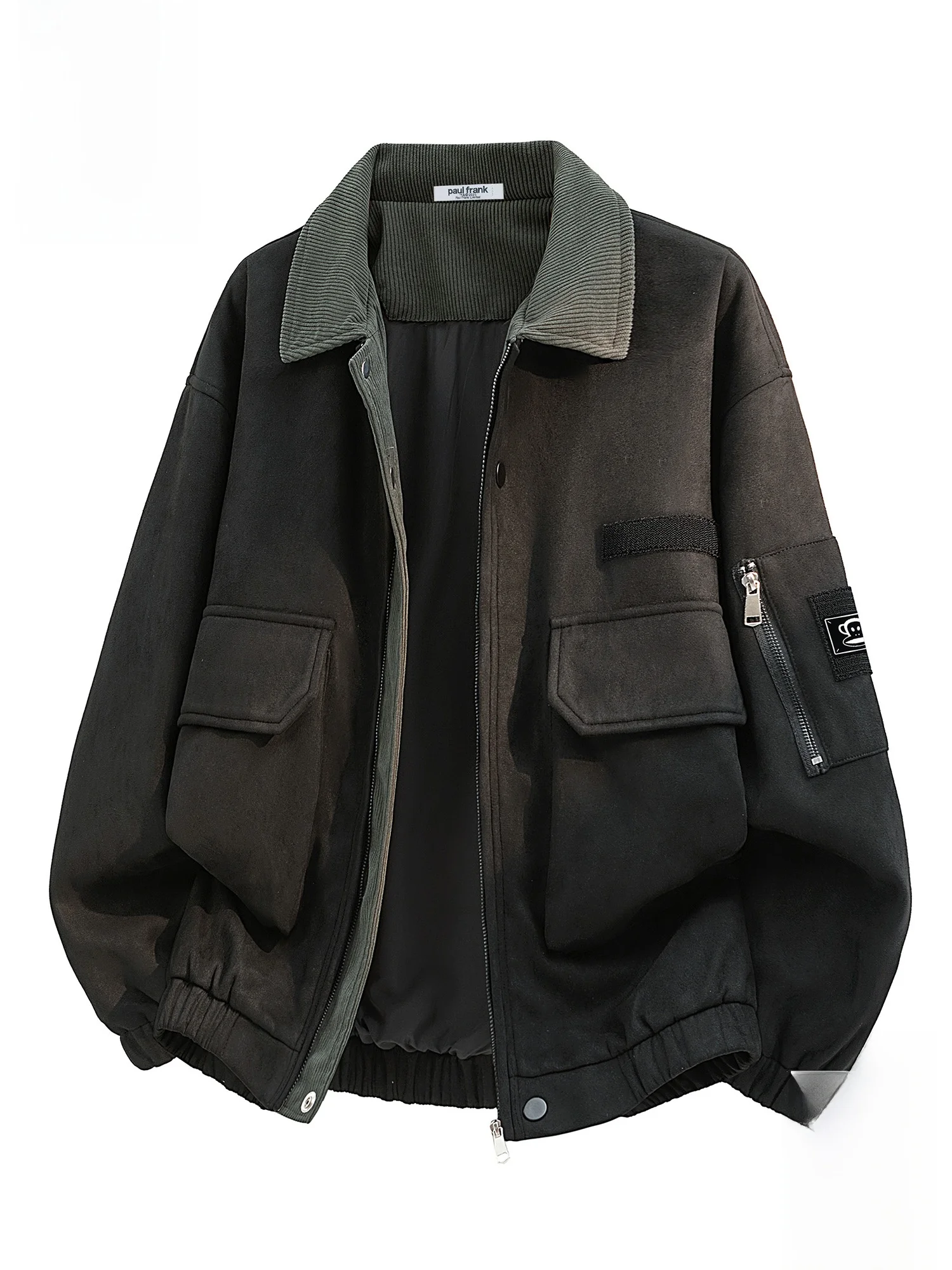 

Мужская рабочая куртка Paul Frank в стиле ретро с отложным воротником, свободного кроя, весенняя новинка, повседневная верхняя одежда из полиэстера, с длинными рукавами, на молнии