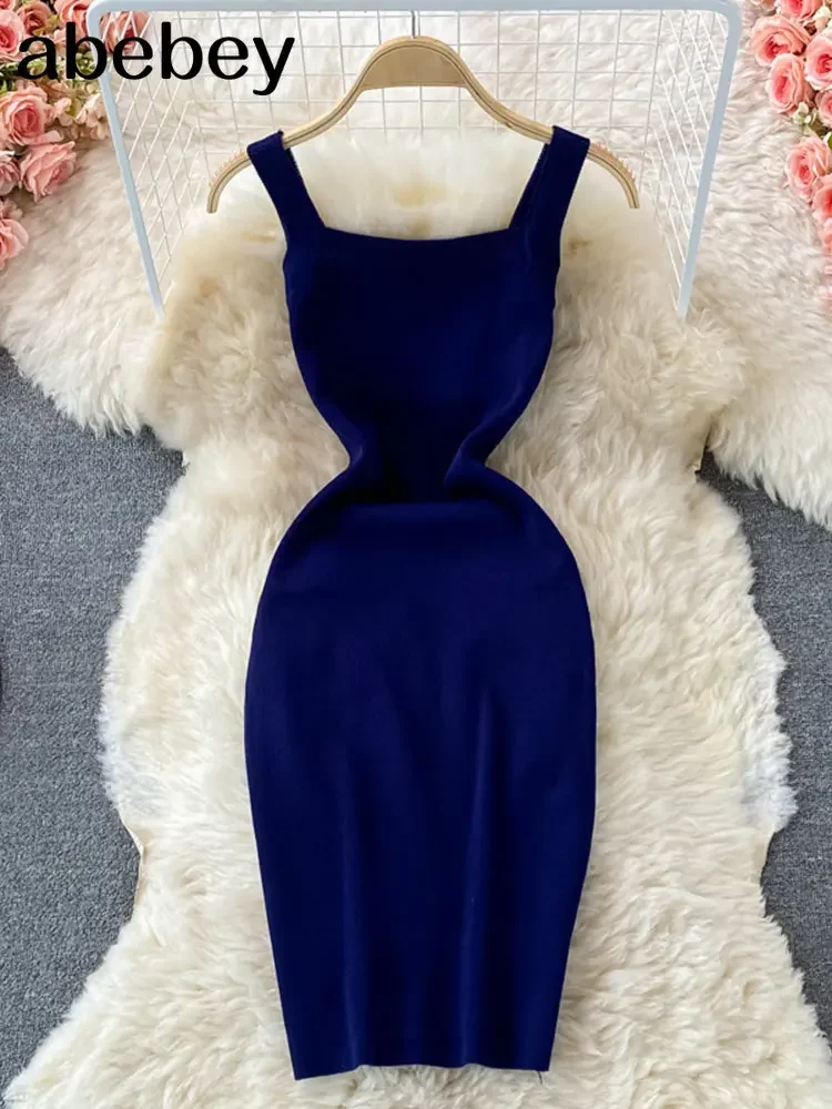 Robe longue mi-longue en tricot pour femmes, Sexy, bretelles, débardeur, taille élastique, moulante, plage, couleur unie, dos nu, été, 2026