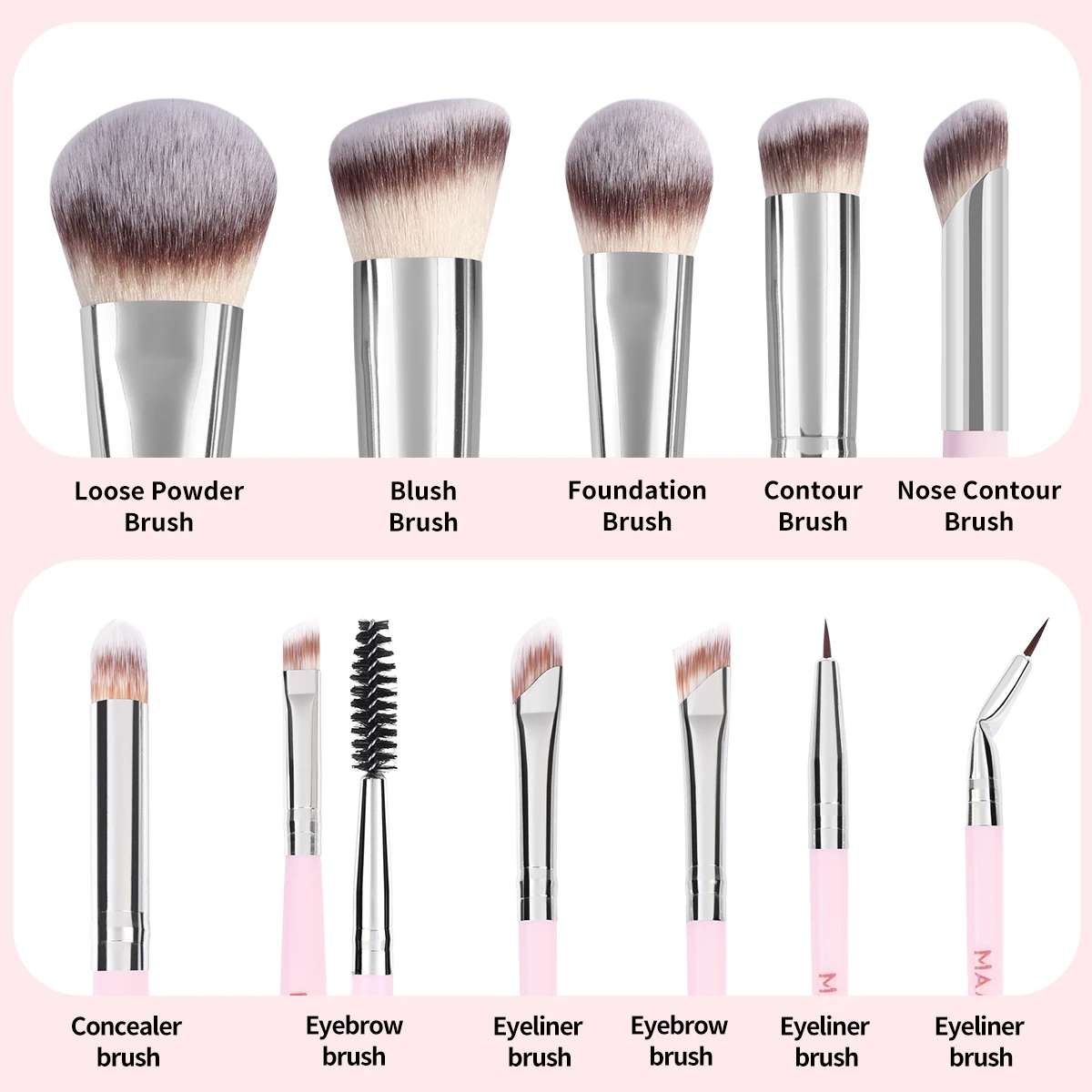 MAANGE 11pcs Makeup Brushes Set Foundation Concealer Brush with Eyeshadow Details Brushes Soft Bristle Beauty Tools for Travel