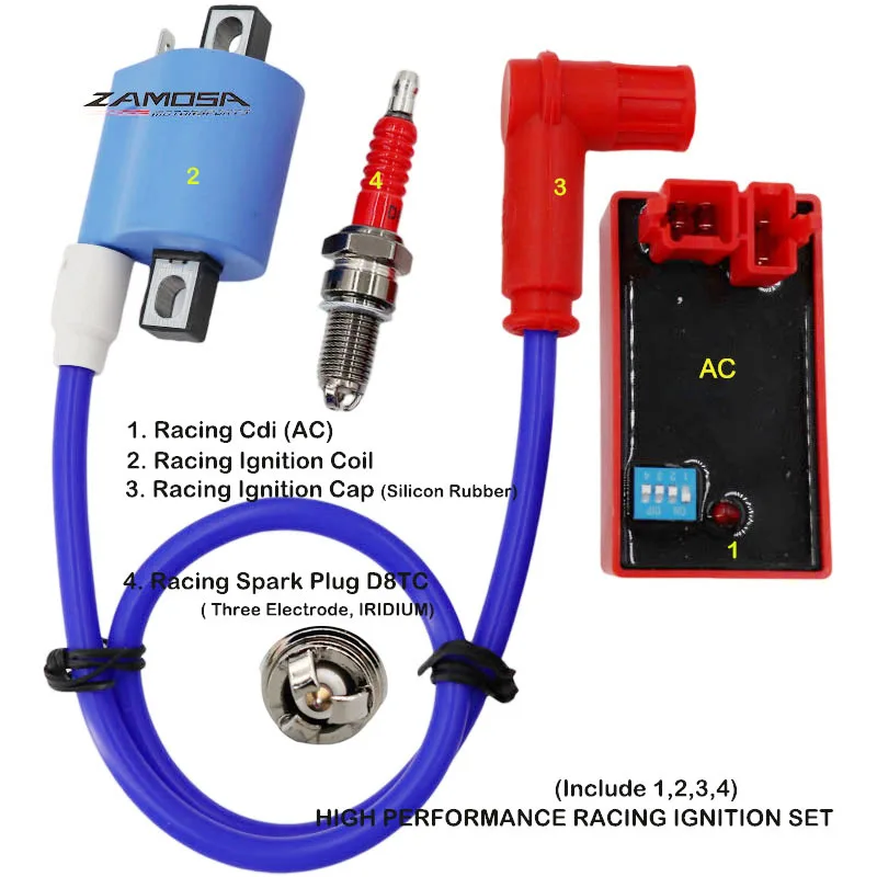 

Racing CDI Performance Racing Ignition Coil Spark Plug Cap Set for 50cc 125cc 150cc 200cc D8TC ATV Quad Dirt Pit Bike Motorcycle