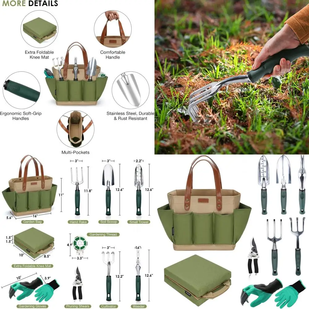 

Набор садовых инструментов из 11 предметов с сумкой, идеальный подарочный набор для любителей садоводства, включает наколенник, перчатки и незаменимый переменный ток
