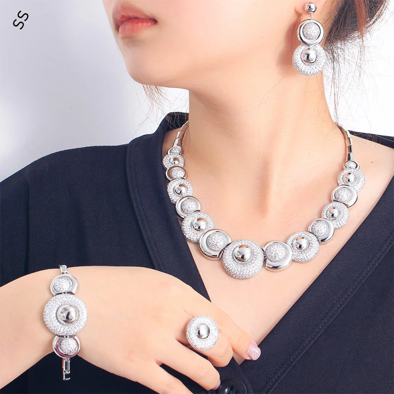 Elegant Noble Women Dresses Accessories Jewelry 4 Pieces Sets Necklace Earring Bracelet Ring Middle East Bridal Gems Ornament