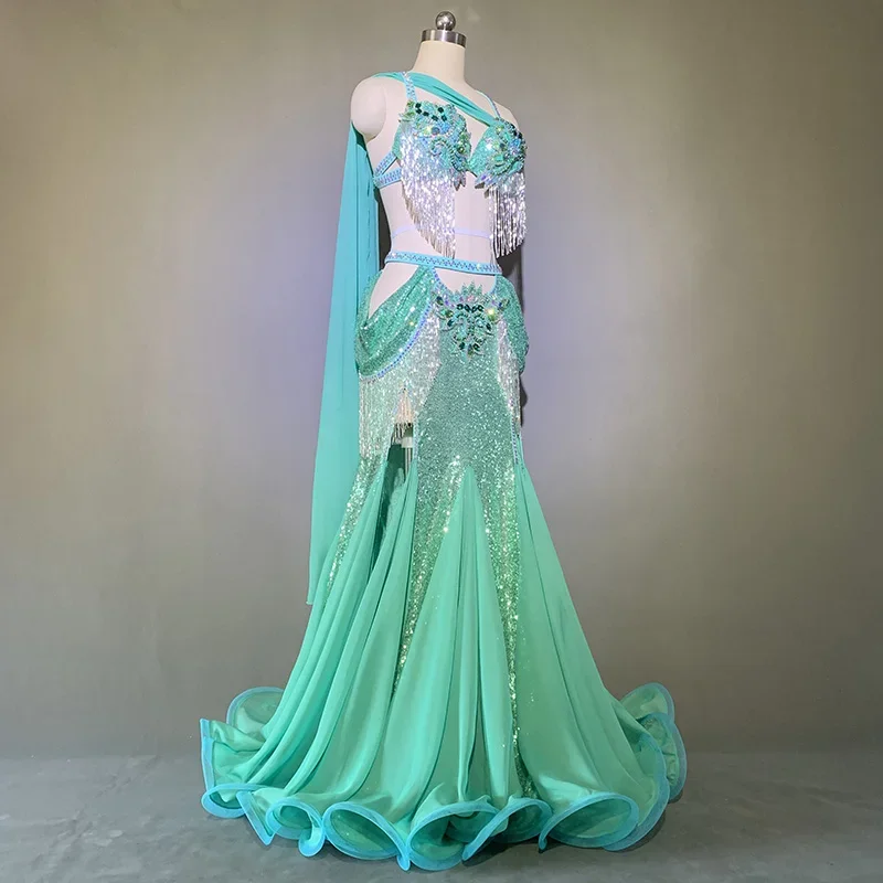 Belly Dance Costume Customization Senior AB Stones Bra+Sexy Fishtail Skirt 2pcs Oriental Dance Professional Competition Set