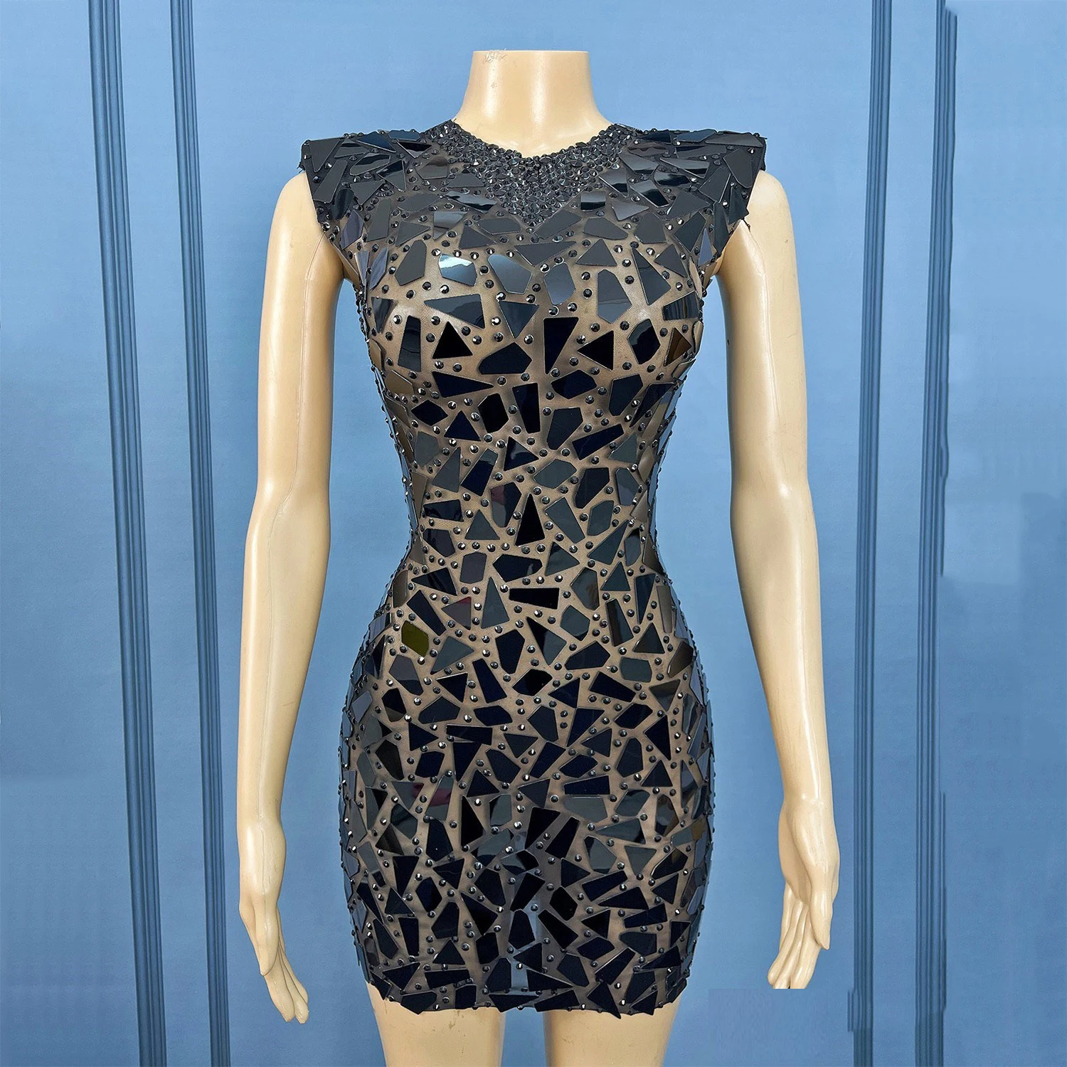 Schwarz Spiegel Party Kleid Frauen Feiern Abendkleider Nachtclub Bar Jazz Dance Kostüm Bühne Leistung Outfits XS10187