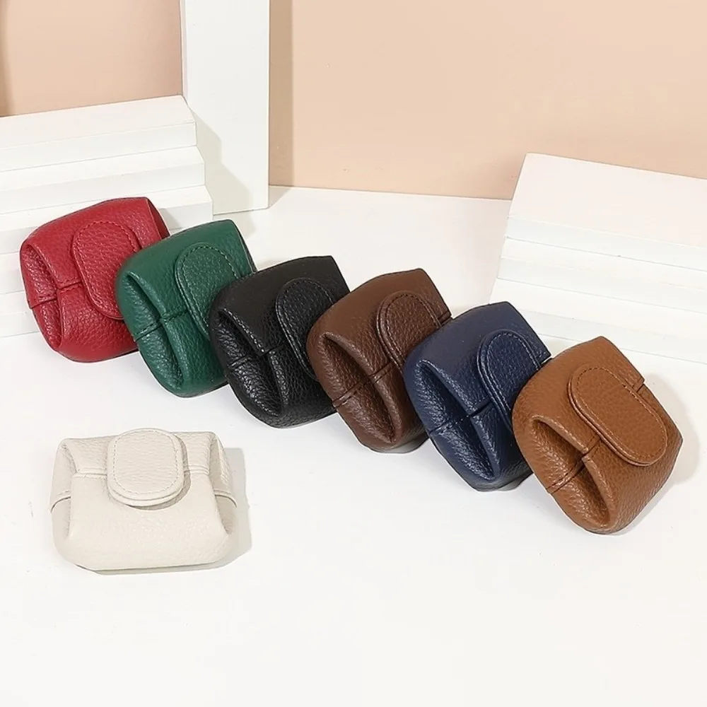 Soft Lychee Pattern Coin Purse Solid Color Snap Button Short Small Wallet Lightweight Multifunctional Earphone Storage Bag