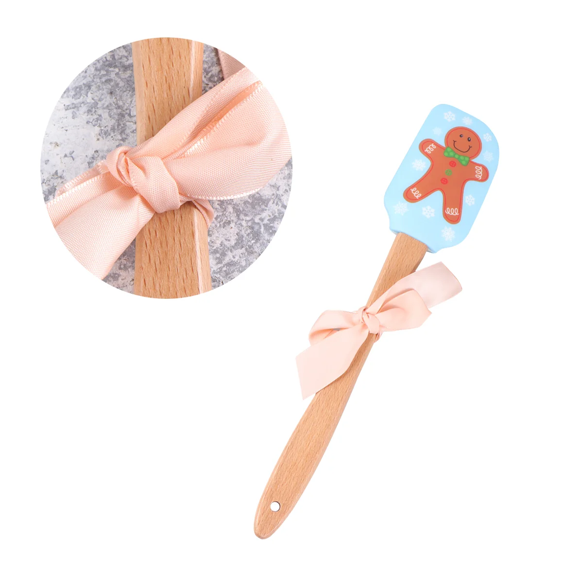 2 Pcs Christmas Silicone Spatula Wooden Handle for Baking Mixing Cream Butter Scraper Easy Clean Fun Holiday Gift Kitchen Gadget