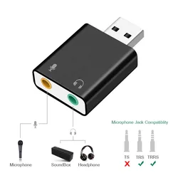 USB Sound Card 7.1 External USB to Jack 3.5mm Headphone Adapter Stereo Audio Mic Sound Card for PC Computer Laptop