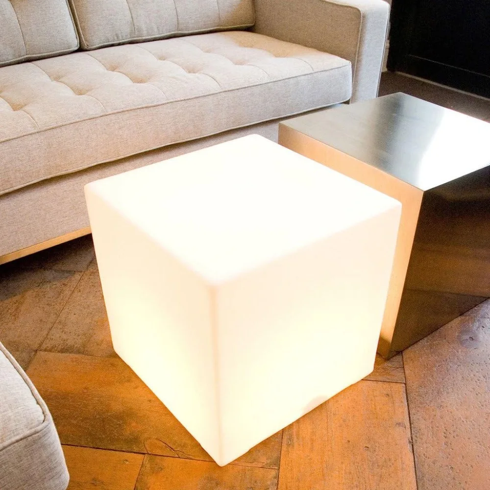 20-inch LED Lighted Cube Table, Large LED Cube Chair Light, 16 RGB Colors LED Cube Seat w/Remote - Rechargeable - Waterproof