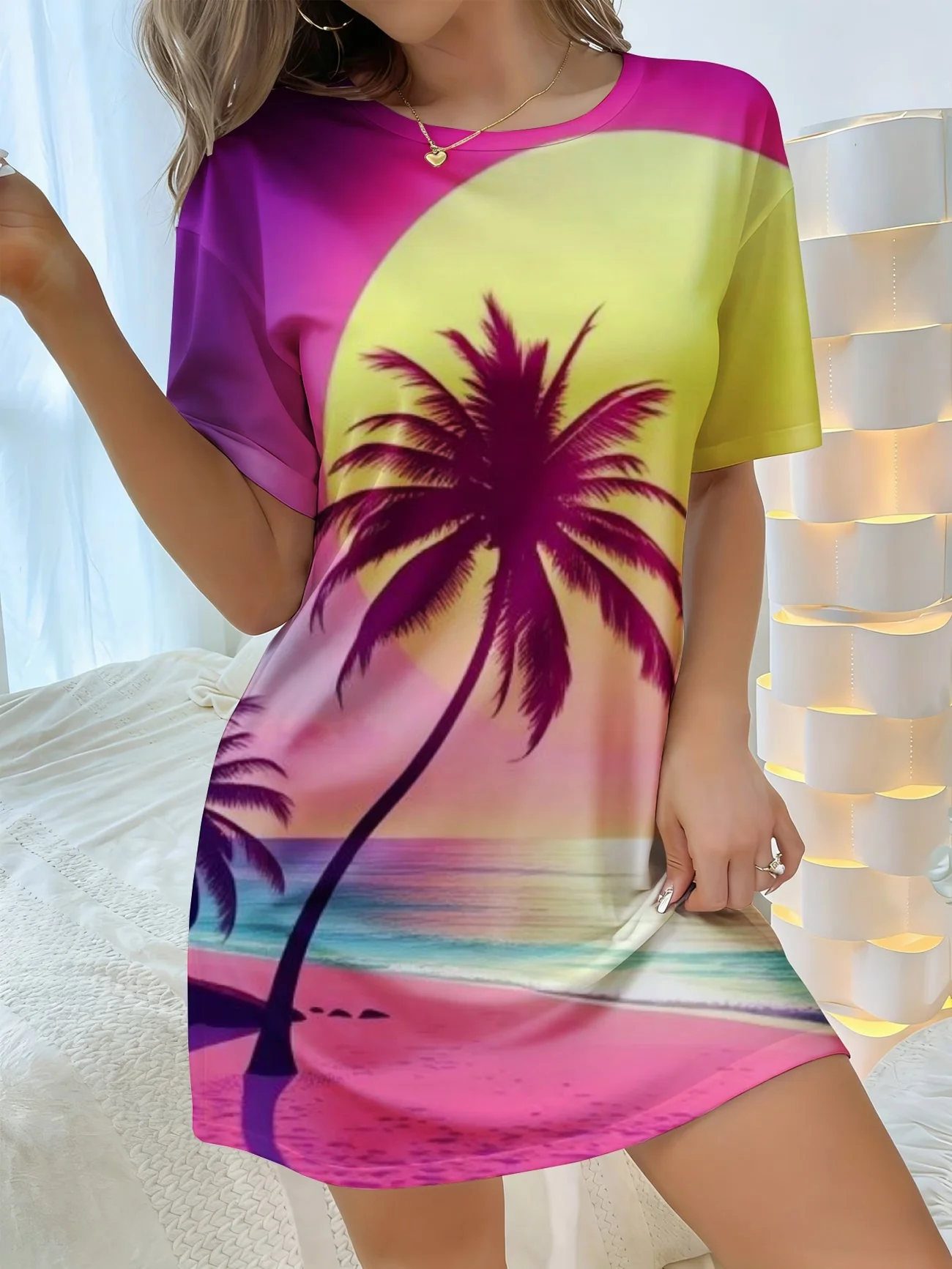 

women's short sleeve sexy dress Beach Casual Style Print A-Line Dress Summer Sundress