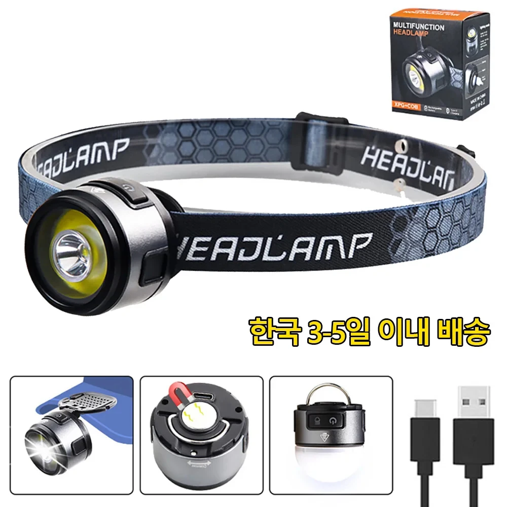 4 IN 1 Mini Multifunction LED Headlamp USB C Rechargeable Head Flashlight With Strong Magnet Cap Clip Light For Fishing Camping