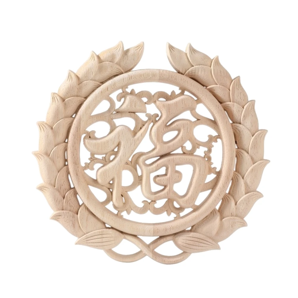 Wooden Floral Applique 20cm Oval Shape for Furniture Decoration Wood Color For European Style Cabinet Table Accent
