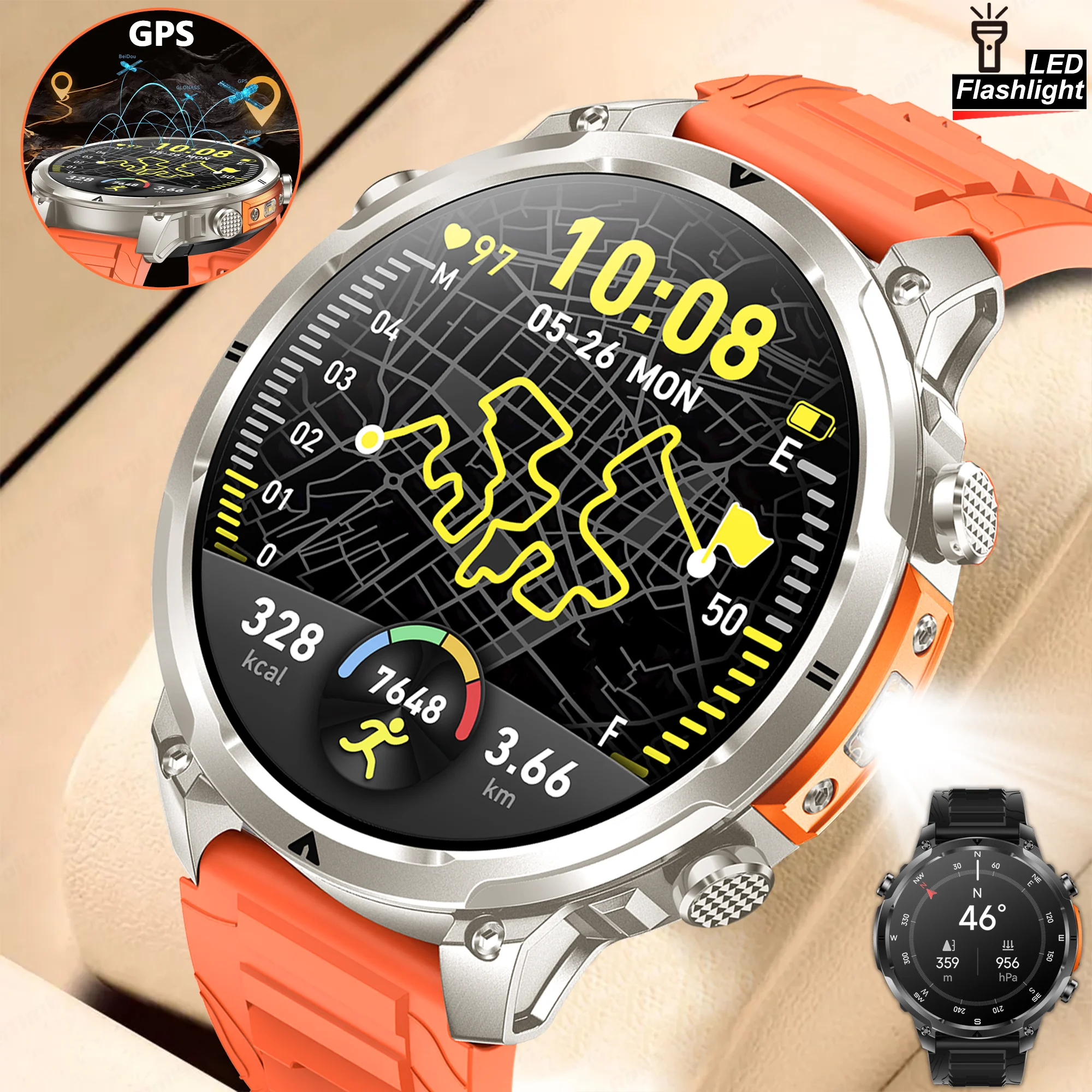 Outdoor GPS Sports Smart Watch 1.7-Inch Screen Compass Bluetooth Call Heart Rate 720mAh Large Capacity Battery for Men And Women