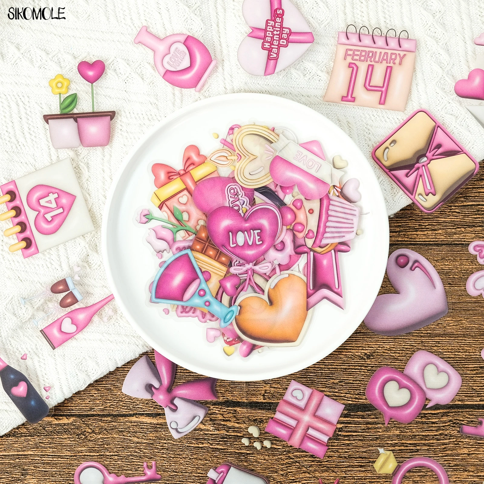 Pegatinas transparentes para el Día de San Valentín, calcomanías con lazo de Chocolate para mascotas, DIY, para portátiles, monopatines, grafiti, 50 piezas