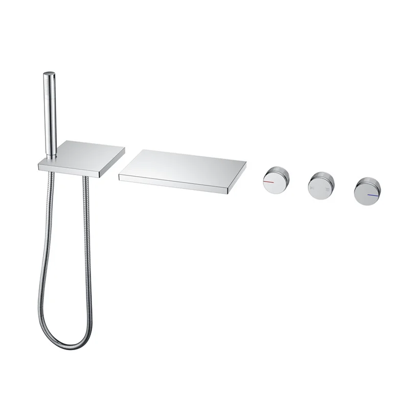 

Polished Chrome Tub Filler Bathroom Waterfall Tub Faucets In-Wall Complete Brass Bath Tub Shower Faucet Set