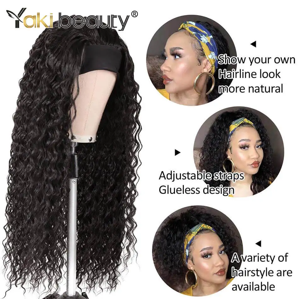 African Kinky Curly Synthetic Headband Wig 28 Inch Water Wave Ice Headband Wigs Long Curly Women\'s Daily Hairstyle Ladies Hair