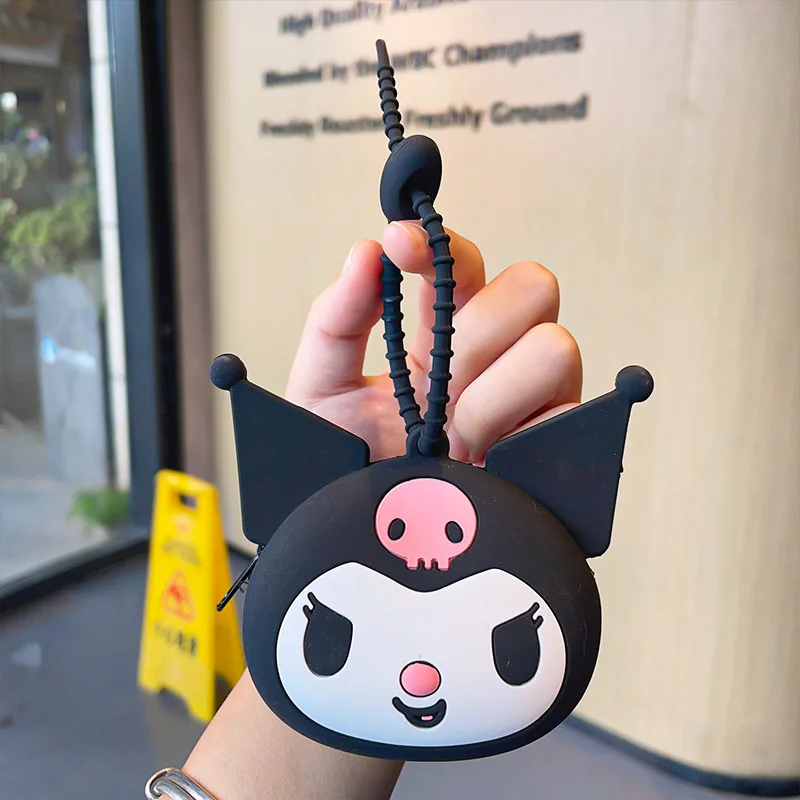 Sanrio Kuromi My Melody Children Silicone Coin Purse Cute Cinnamoroll Pompom Purin Women Earphone Bag Boys Pochacco Wallet Gift