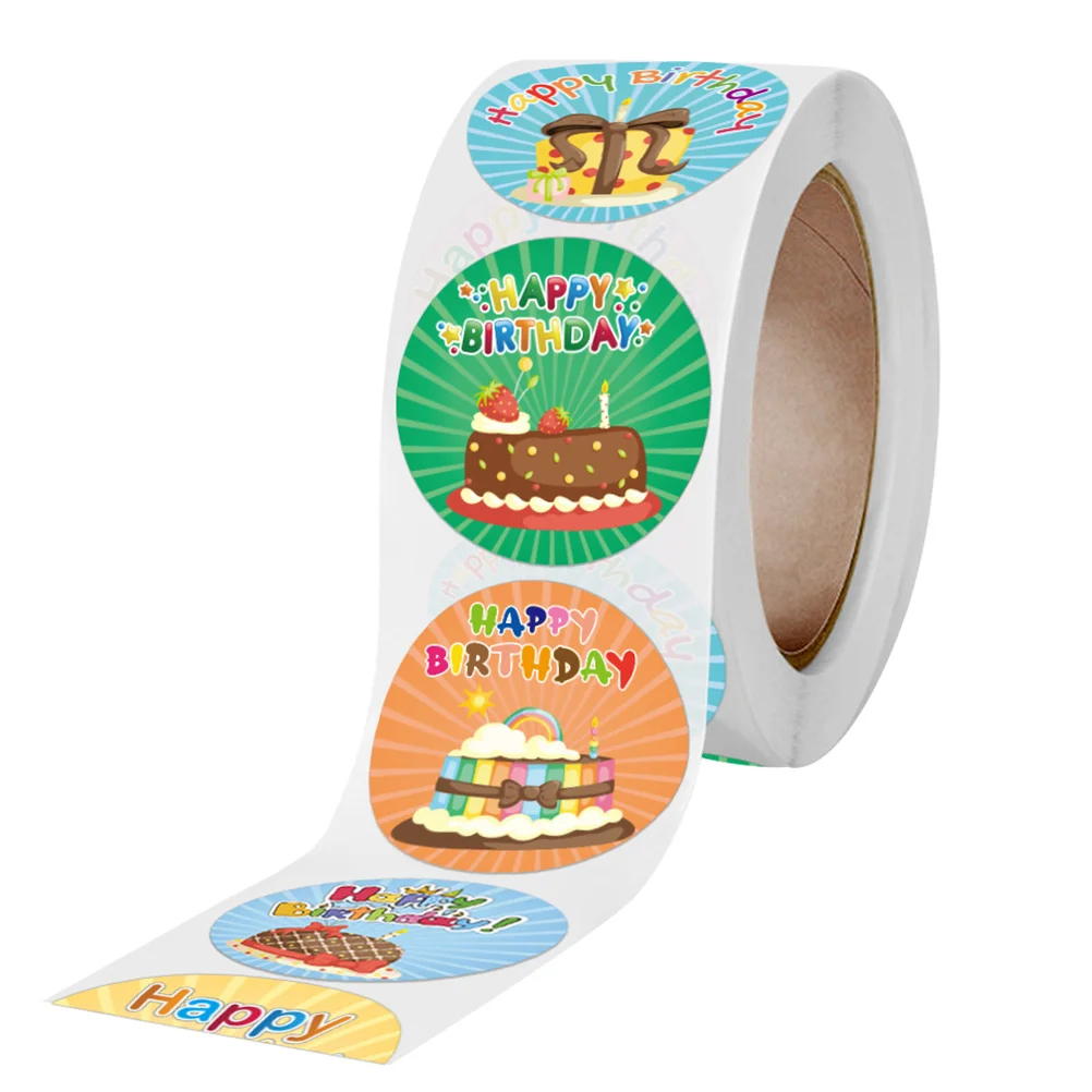 Candy Happy Birthday Stickers Child Gifts Party Supply Copper Plate Decor Label