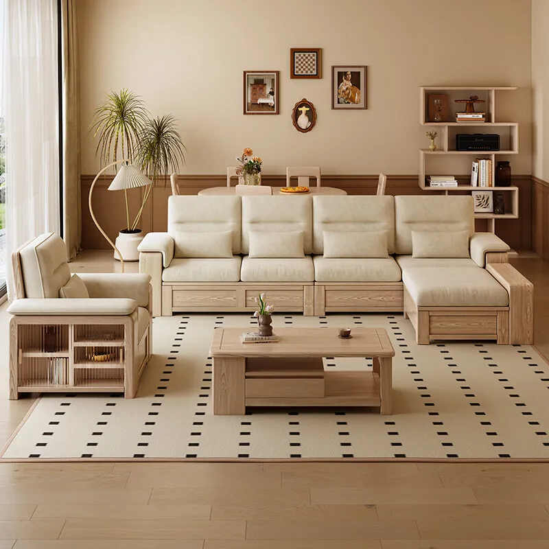 Ash wood solid wood sofa, winter and summer dual-purpose, log light luxury, modern living room corner