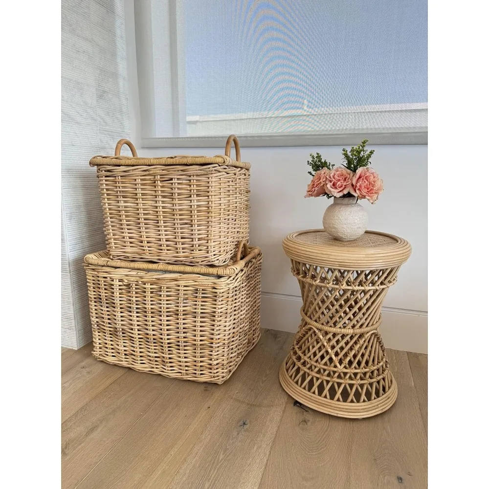 

Rattan Core Rectangular Storage Basket, Wicker Basket with Lid, Living Room Basket, Toy Basket, Decorative Bin