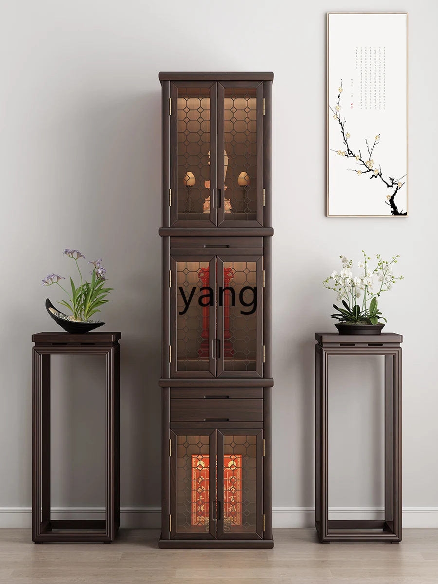 LH   three-layer shrine stand cabinet solid wood household living room Guanyin God of Wealth ancestor Buddhist cabinet