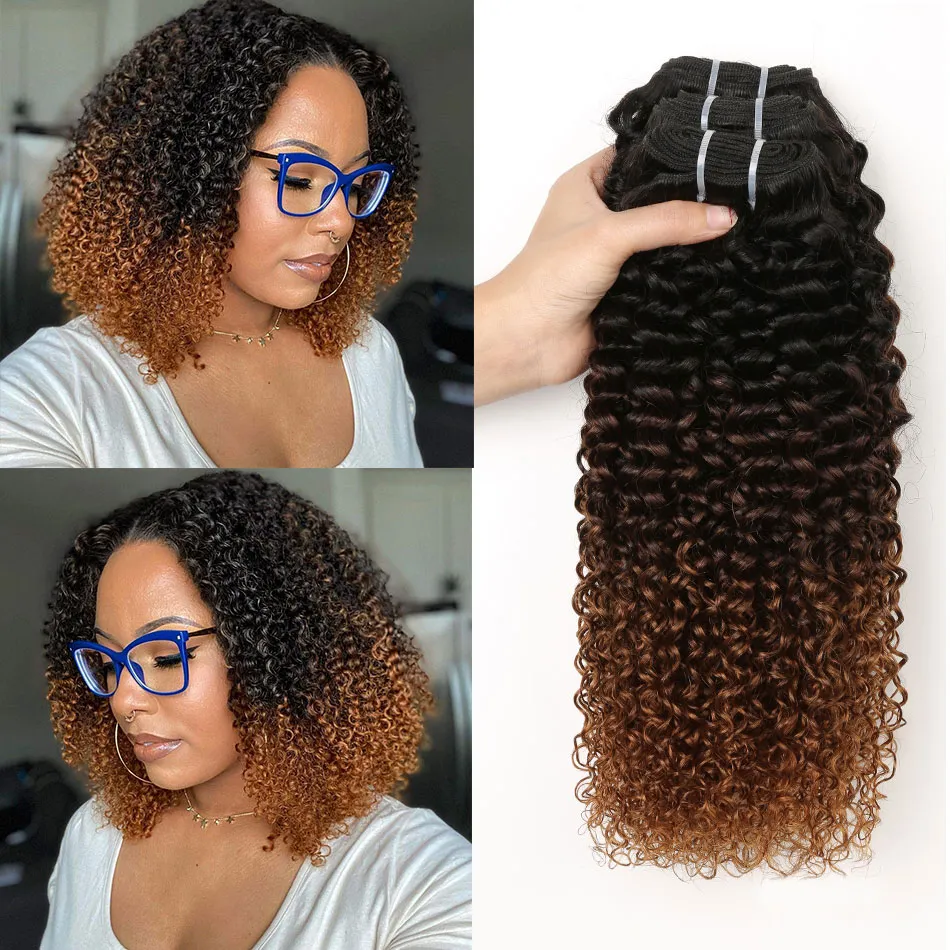 Brazilian Afro Curly Human Hair Bundles Ombre Weaving Colored Remy Human Hair Extensions 1/3/4 Bundles Kinky Curly Hair Bundles