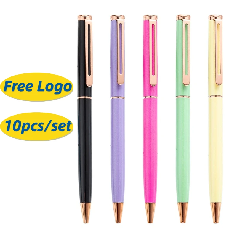 

10pcs Ballpoint Pen Student Writing Bullet 1.0mm Metal Pen Free Logo Gift Advertising Pens School Supplies Freebies Stationery