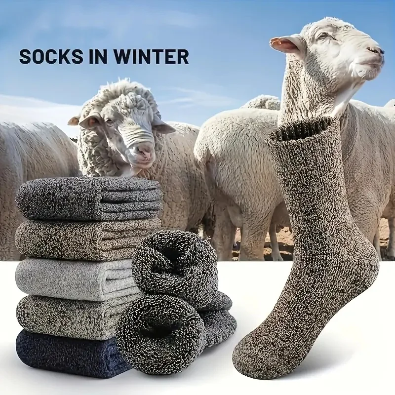 5 Paar dicke Socken in zufälligen Farben für Männer und Frauen, einfarbige Handtuchsocken für Herbst und Winter, warme Socken, Wadensocken, warme Frotteesocken, lange Socken, Bodensocken