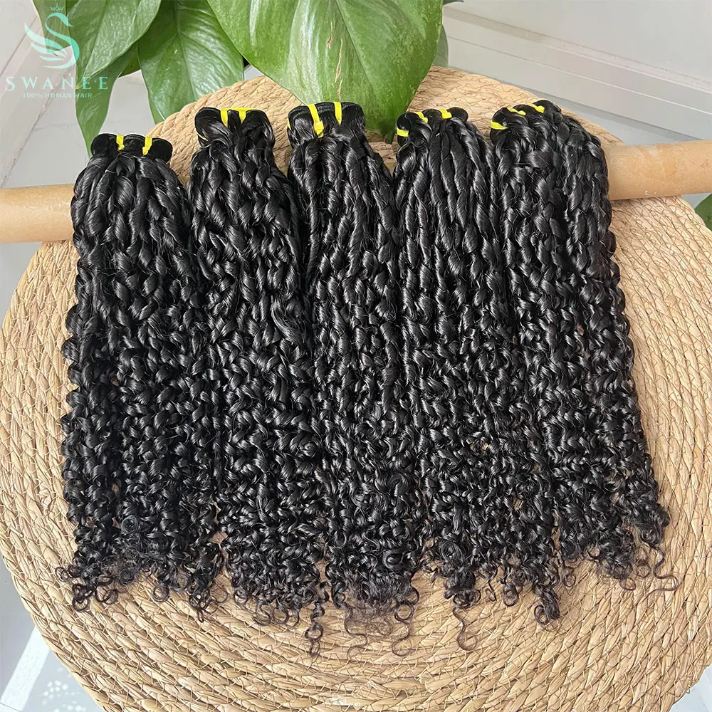 Pixie Curly Human Hair Bundles Raw Vietnamese Unprocessed Burmese Hair Bundle Virgin 15A Double Weft Weave Extensions