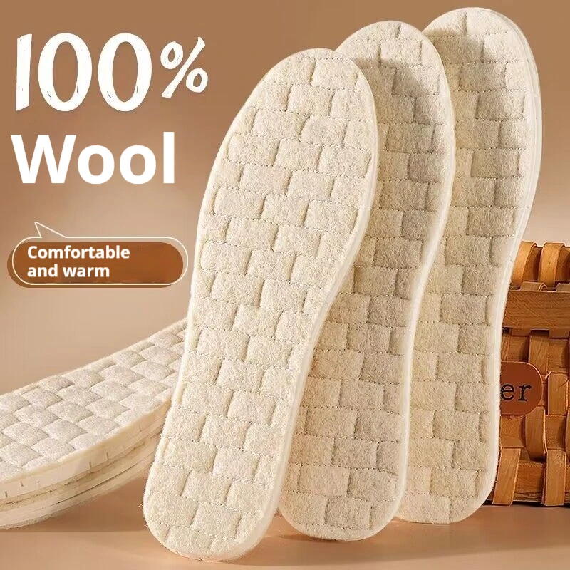 Winterwärme-Woll-Einlegesohlen, weiche, bequeme Einlegesohle, Latex, stoßdämpfende Sohlen, rutschfeste, beheizte Schuhpolster, 1 Paar/2 Paar