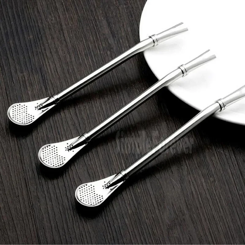 

100pcs/lot 15.8cm 304 Stainless Steel Reusable Yerba Mate Straw Coffee Juice Lemon Filtering Spoon Bombilla Straw Filter