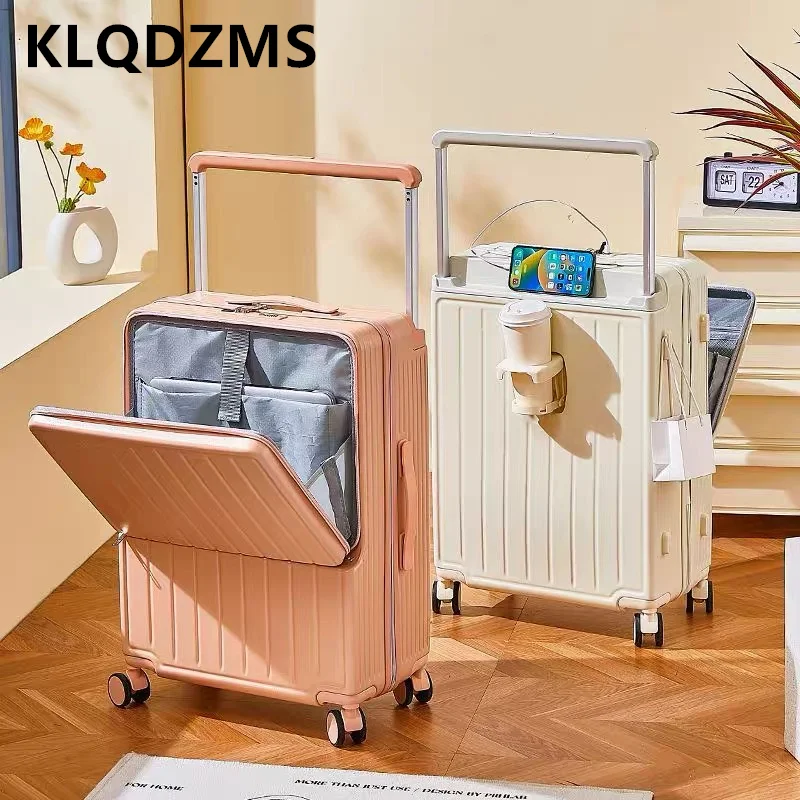 

KLQDZMS Laptop Luggage Trolley Case USB Charging Boarding Case 20"24"26 Inch PC Suitcase Front Opening Zipper Trolley Case