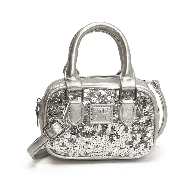 

Glitter tote bag sweet and cute niche commuting bowling bag children's shoulder crossbody bag