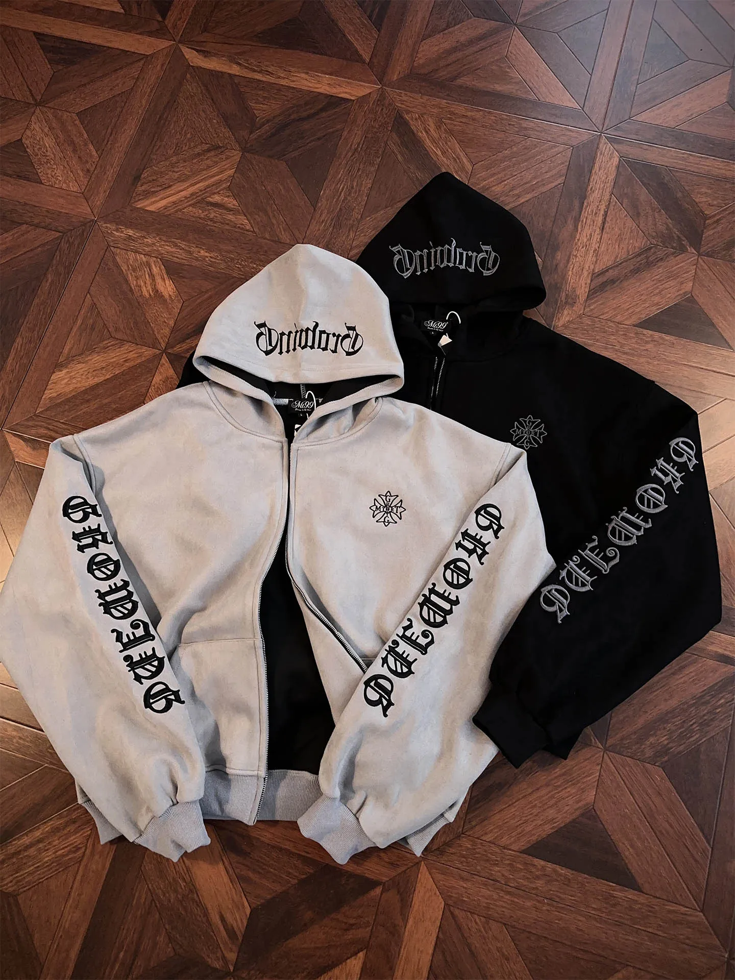 Gothic Embroidered Suede Fleece Hoodie Jacket Men's Dark Style Autumnal American Open Cardigan Coat for Men And Women