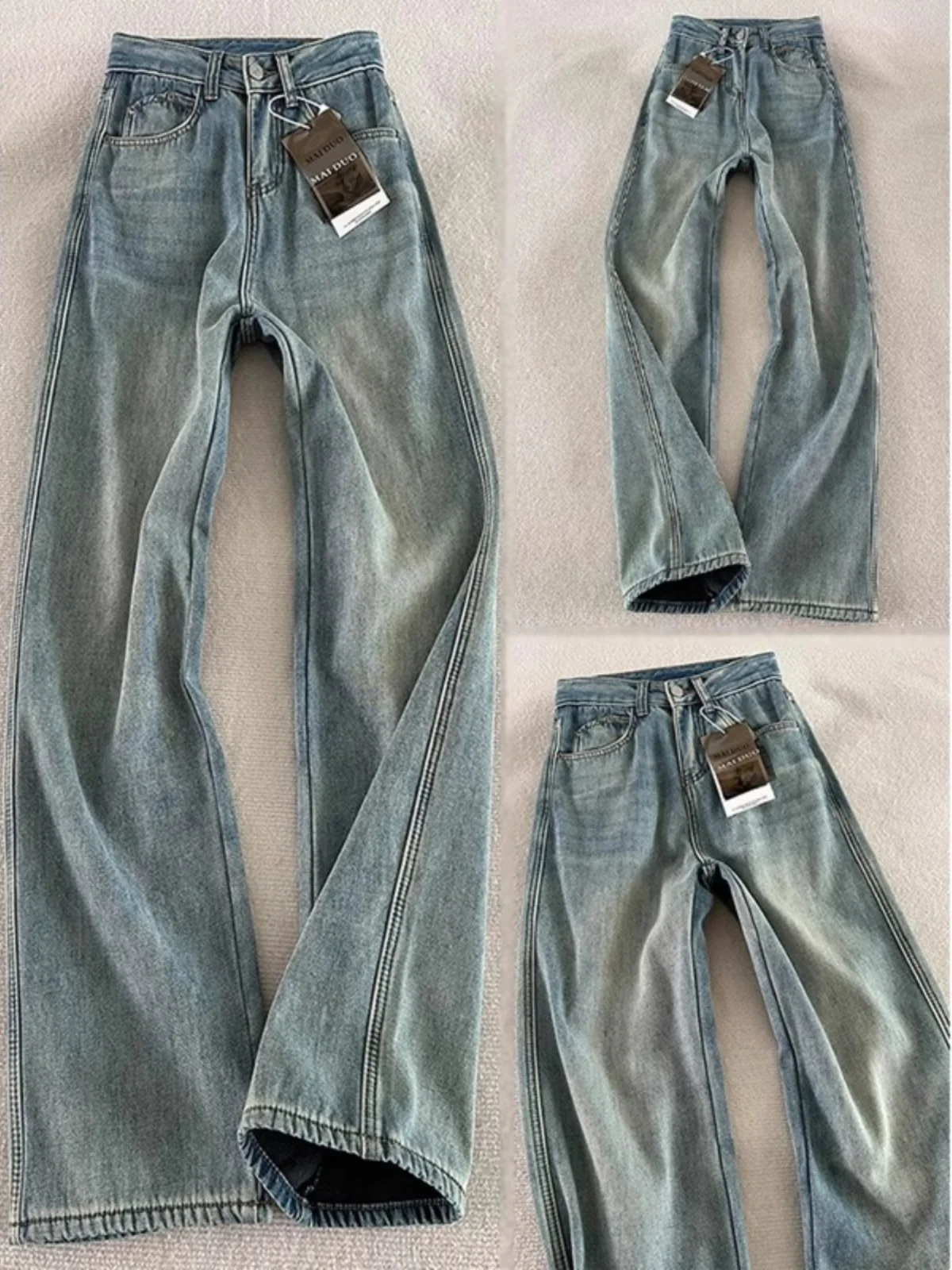 

Джинсы Cleanfit Vintage Blue Knife для мужчин, весна-осень, в стиле High Street, с высокой талией, прямые, узкие, из хлопка и полиэстера