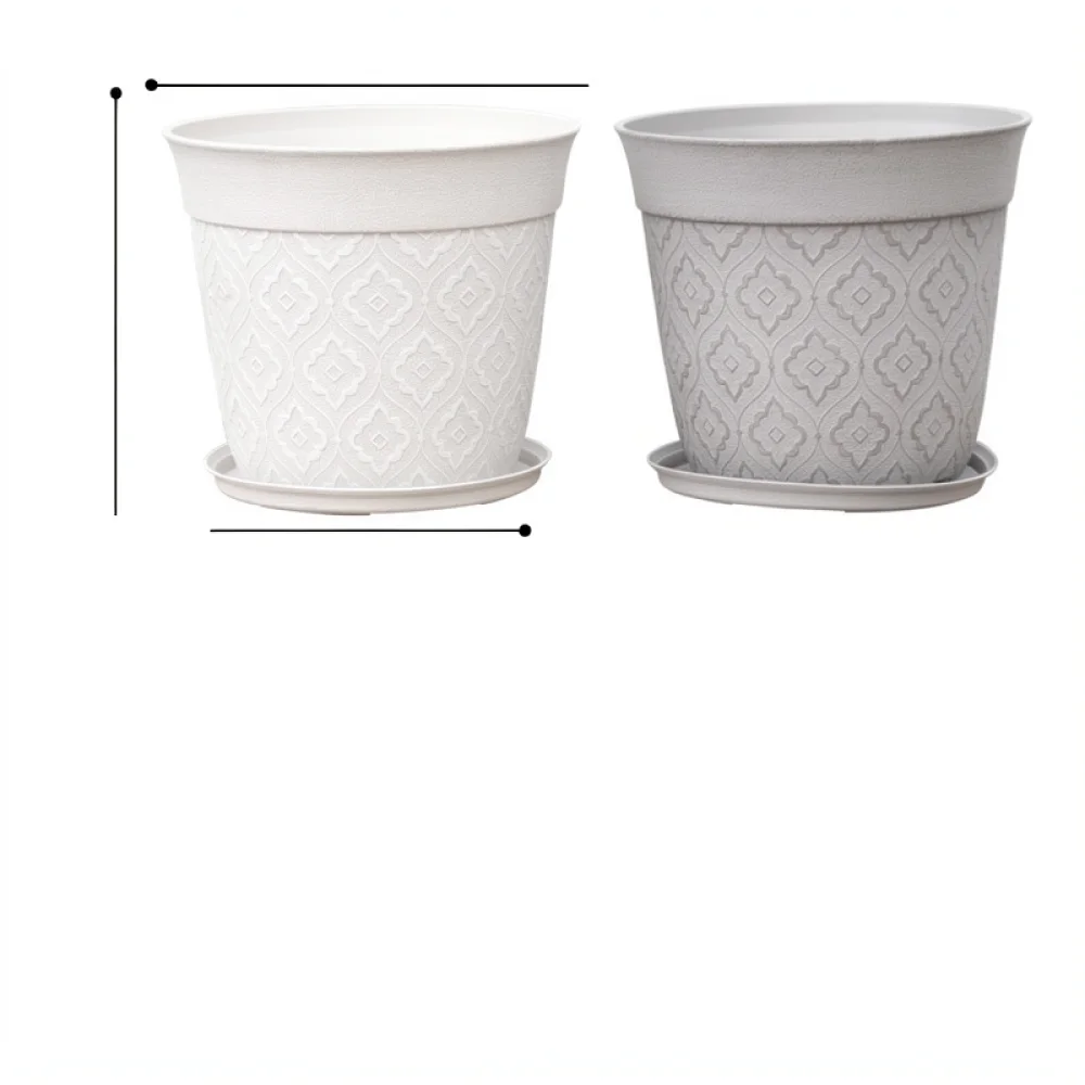 Thickened Plastic Round Flower Pot Relief Design Durable Succulent Planter Retro Style Home Garden Nursery Vase