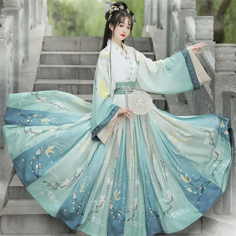 Costumes Hanfu de style chinois pour femmes, broderie florale, robes dégradées, princesse traditionnelle des Prairies, financièrement vintage, tenues 03