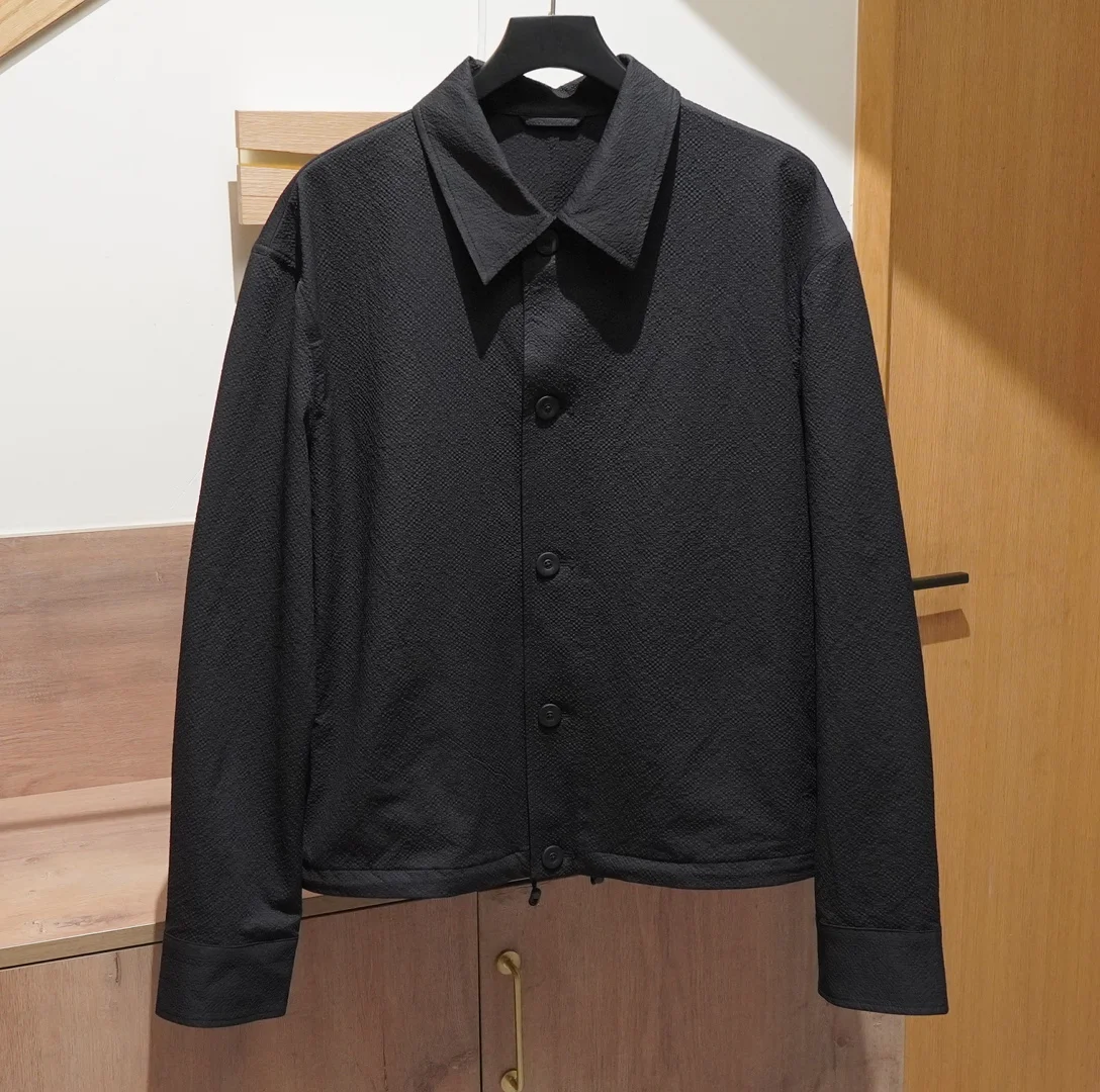 

European and American Fashion Men's Plaid Seersucker Loose Textured Pleated Shirt Jacket Quick-Dry Loose Coat