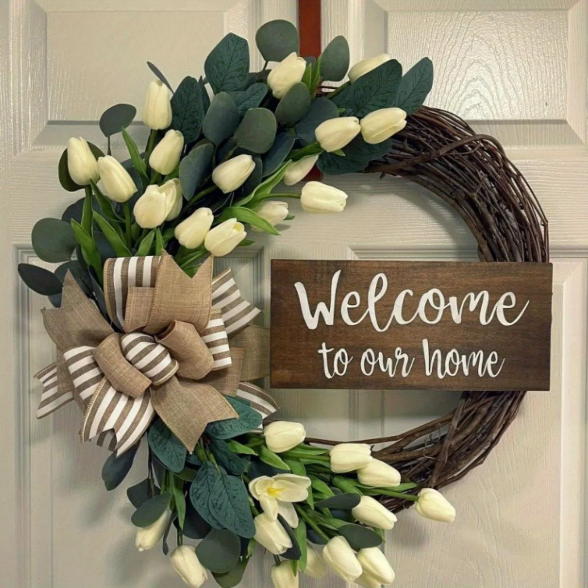

Tulip Wreath for Front Door, 15.7in Artificial Tulip Spring Summer Wreaths Home Decorative Door Wreath for Indoor