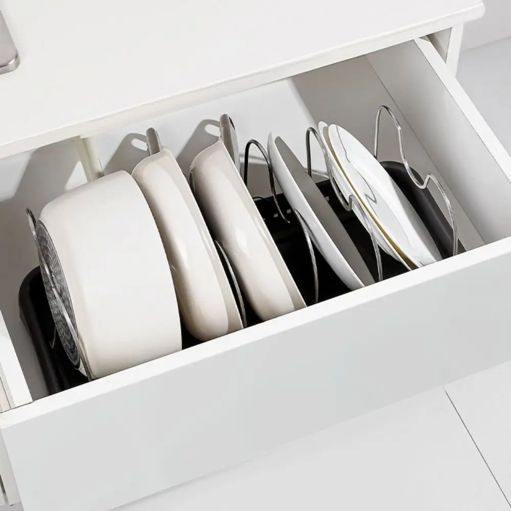 

Adjustable Compartments Expandable Pot Lid Rack Draining Retractable Dish Storage Rack Stable Cookware Set Organizer