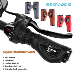 New MTB Bicycle Grips Leather Handlebar Long/Short Ergonomics Anti-Skid Handle Cover Bike Grips Soft Lock-on Cycling Bike Parts