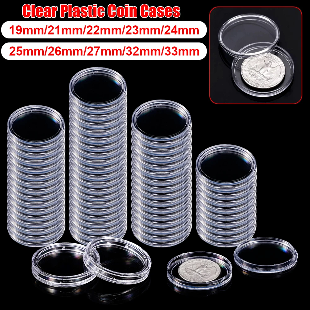 10/25/50/100Pcs 19-33mm Transparent Coin Cases Holder Coin Collecting Box Case Round Storage Box Coins Protection Box Container