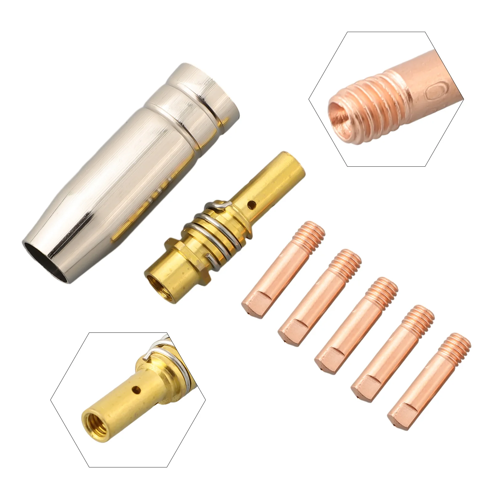 Punta di contatto ugello di saldatura MIG ugello protettivo 0.6mm-1.2mm 7 accessori per PC Kit di materiali di consumo conduttivi MB15 15AK