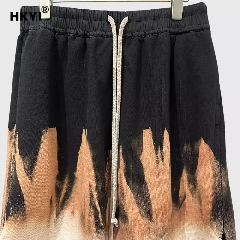 HKYI Men's Loose Shorts Flame Retro Street Trend Tie Dyeing Color blocked Making Old Casual Shorts Trend