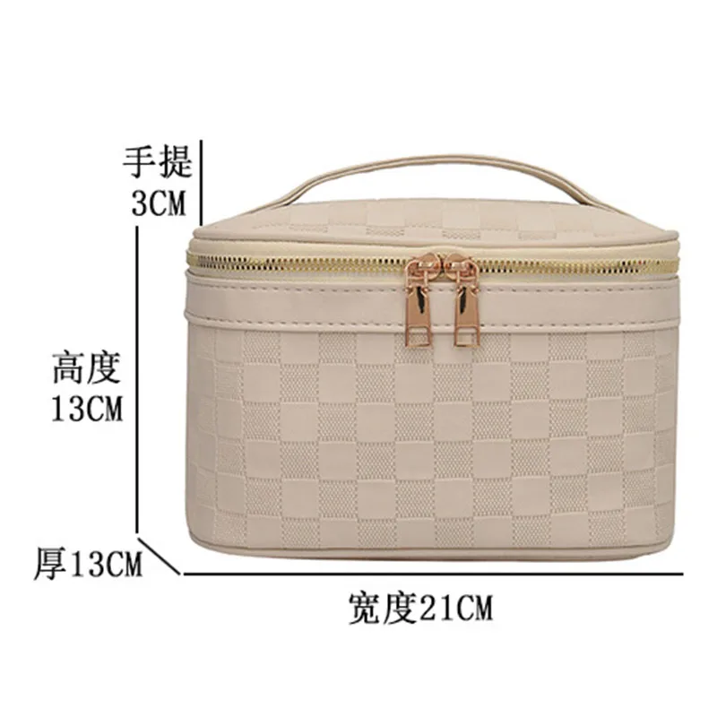 Fashion Checkered Makeup Bag Portable Cosmetic Storage Bag Women Large Capacity Brushes Storage Bag Cute Travel Toiletry Bag