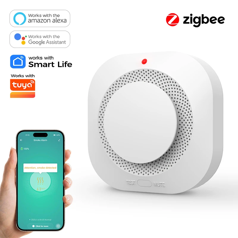 ZIGBEE Smoke Detector Home Security - Advanced Smoke Sensor and Fire Alarm Work with SmartLife & Tuya Compatibility