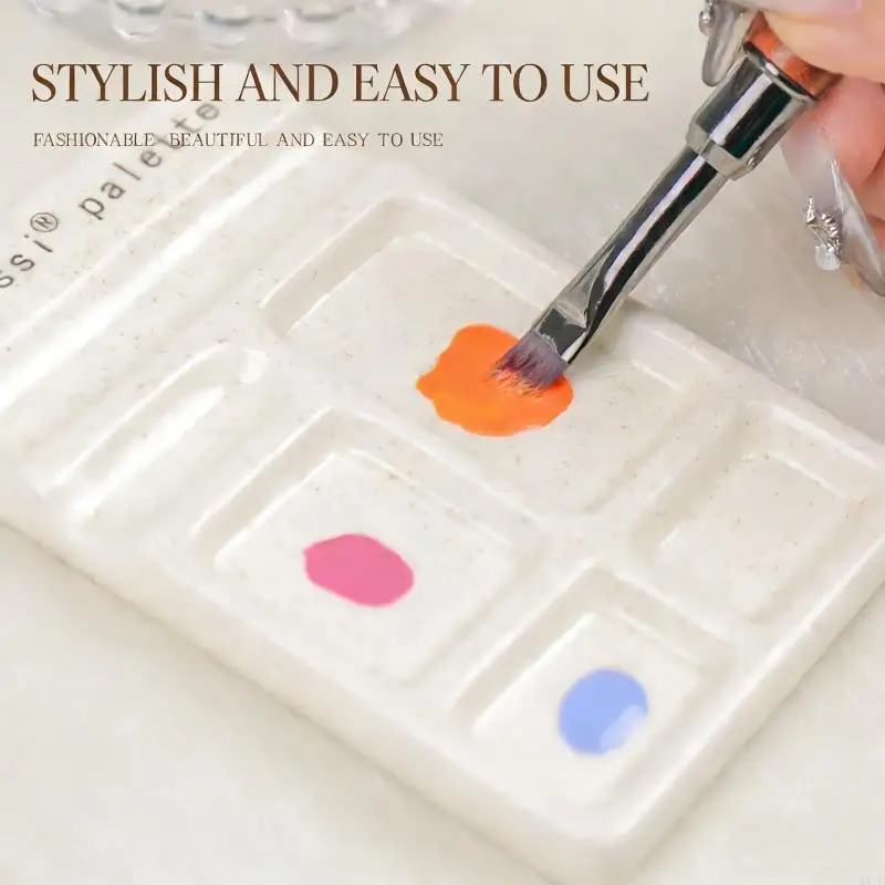 Ceramic Paint Palette 4 Wells Mixing Tray With Built In Pen Slots For Artist Student Watercolor Oil Acrylic Painting 